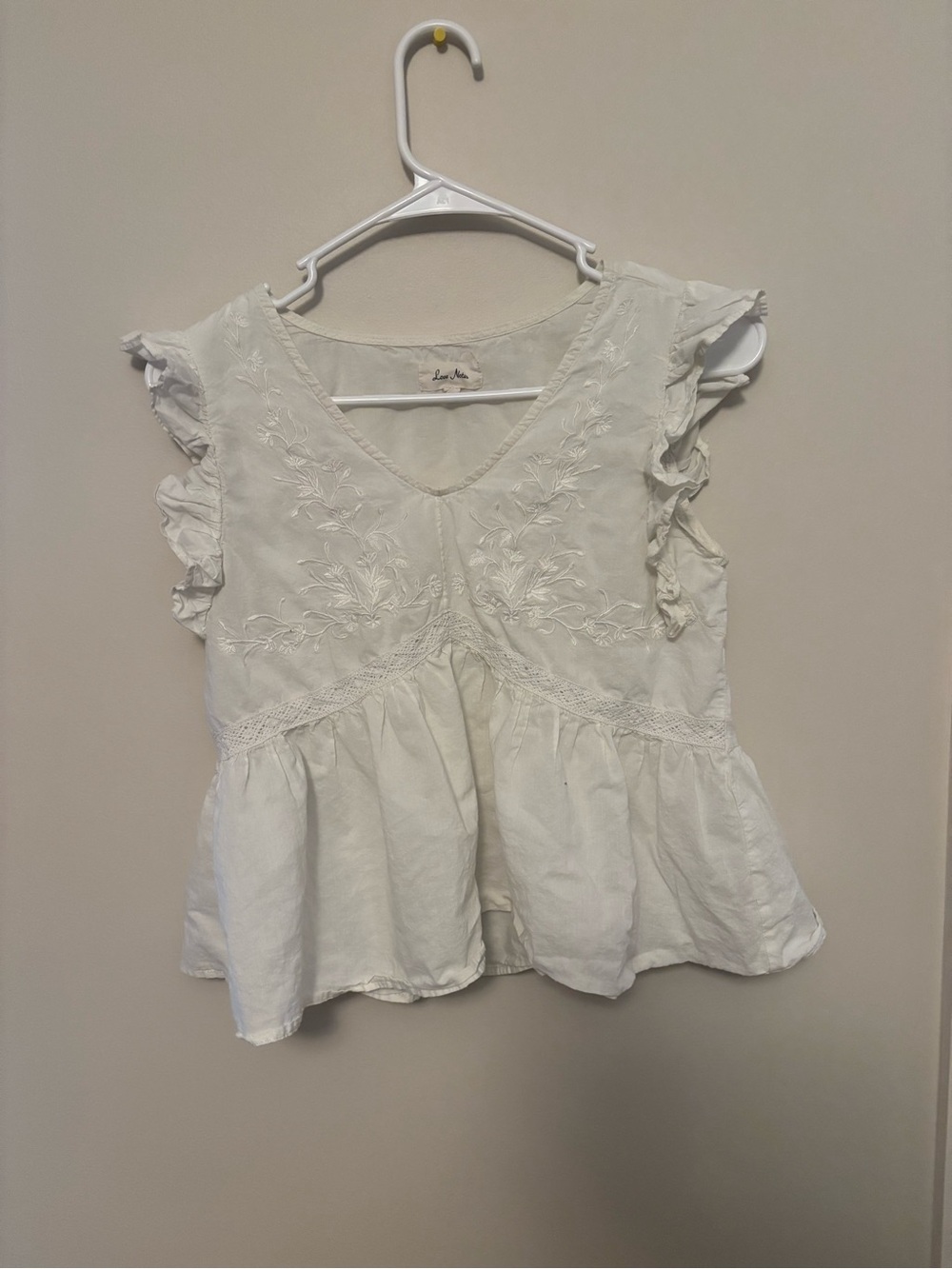 Love Notes White Embroidered Ruffle Peplum Tunic